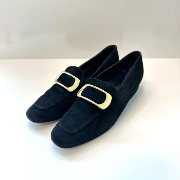 Bruno Magli Women’s Black Suede Loafers with Gold Buckle – Made in Italy - Picture 3 of 7